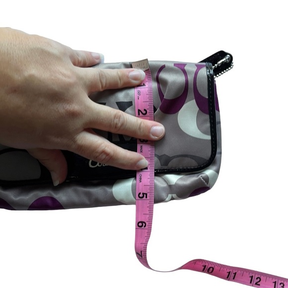 Coach Signature C Large Flap Sateen Wristlet Pouchette F47001 in Khaki & Purple - Picture 14 of 16